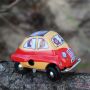 Juguete de hojalata - carro de cuerda - mini racer - amarillo rojo - carro de hojalata
