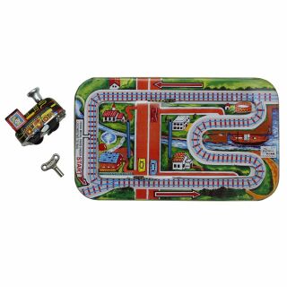 Tin toys - fairway with car - Cross Road Train Set - including wind-up car