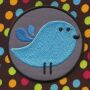 Aufnäher - kleiner Vogel - hellblau und grau 8 cm - Patch