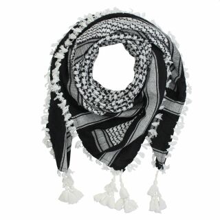 Kufiya Desert premium - Keffiyeh - negro-blanco - franja y bobina blanco - Pañuelo de Arafat