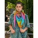 Cotton scarf fine & tightly woven - Rainbow Spiral - with fringes - squared kerchief