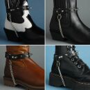 Stiefelkette aus Leder - stumpfe Killernieten - schwarz