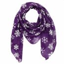 Cotton Scarf - Snowflakes purple - white - squared kerchief