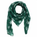 Cotton Scarf - Snowflakes green - white - squared kerchief