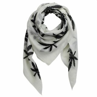 Sciarpa di cotone - foglia di canapa grande - bianco-nero - foulard quadrato