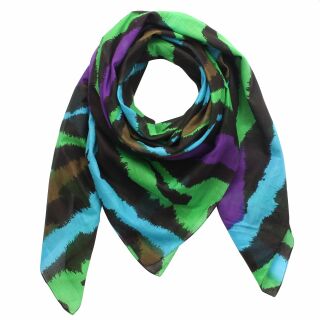 Cotton Scarf - zebra pattern 01 - green-purple-brown-black - squared kerchief