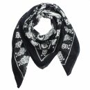 Cotton Scarf - Skeleton & Skulls black - white - squared kerchief