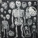 Baumwolltuch - Skelett & Totenköpfe 02 - schwarz - weiß - quadratisches Tuch