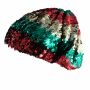 Sequin Cap - green & gold & red - cirlcles - elastic bonnet