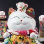 Lucky cat - Porcelain 25 cm white - High quality Maneki Neko - Waving cat 02
