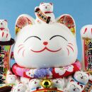 Lucky cat - Porcelain 25 cm white - High quality Maneki Neko - Waving cat 03