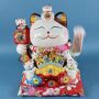 Gatto della fortuna - Gatto cinese - Porcellana 30 cm bianco - Maneki Neko di alta qualità 06