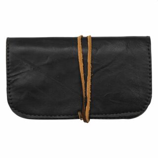 Smooth leather tobacco pouch with ribbon - black - tobacco pouch - twist pouch