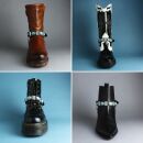Stiefelkette aus Leder - Schmucksteine türkis - schwarz