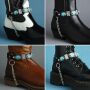 Stiefelkette aus Leder - Schmucksteine türkis - schwarz