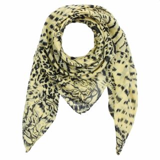 Cotton Scarf - Leopard - Zebra 3 beige - black - squared kerchief
