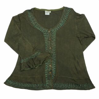 Ladies blouse - Shirt - Embroidery - 3/4 sleeve - Boho - olive green