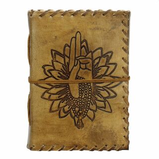 Leather notebook - light brown - sketchbook - diary - lotus flower - praying hand