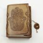 Libreta de cuero - marrón claro - cuaderno de bocetos - diario - Fatimas Hand - Hamsa