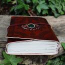 Libreta de cuero - marrón rojizo - cuaderno de bocetos - diario - con piedra - Mandala 01