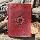 Leather notebook - reddish brown - sketchbook - diary - with stone - Mandala 02