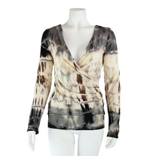 Langarmshirt mit V-Ausschnitt in Wickeloptik - Longsleeve - Raffung Batik - Tie Dye - Jersey