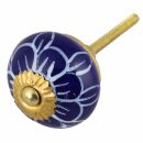 Ceramic door knob shabby chic - Flower Pattern - blue-white