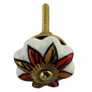 Ceramic door knob shabby chic Rosette small - Flower - orange-yellow