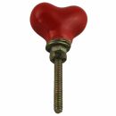 Ceramic door knob shabby chic small - Heart - red