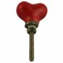 Ceramic door knob shabby chic small - Heart - red