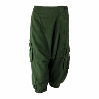 3/4 Pantalones de harén unisex - bombachos - Sarouel con botón frontal - Pantalones Yogi - Pantalones cargo - verde