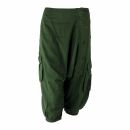 3/4 Unisex Haremshose - Pumphose - Sarouel mit Knopfleiste - Yogi Pants - Cargohose - grün