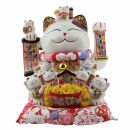 Gatto della fortuna - Gatto cinese - Porcellana 25 cm bianco - Maneki Neko di alta qualità 04