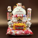 Gatto della fortuna - Gatto cinese - Porcellana 25 cm bianco - Maneki Neko di alta qualità 04