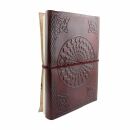 Libreta de cuero grande - marrón rojizo - cuaderno de bocetos - diario - con piedra - Mandala 03