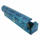 Incense stick holder - Incense box - wood - blue - ornamentation moon