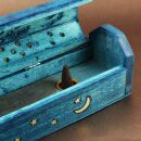 Porta-incienso - Caja de incienso - madera - azul - ornamentación luna