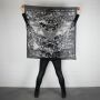 Cotton scarf - gothic pentagram bat - black-white - squared kerchief