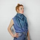 Sciarpa di cotone - blue-benzina lurex argento - foulard quadrato