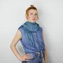 Cotton Scarf - blue - teal Lurex silver - squared kerchief