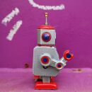 Robot giocattolo - Robot - piccolo robot - rosso argento - robot di latta
