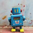 Robot - Robot de hojalata - robot pequeño con tambor - azul - Juguete de lata