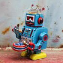 Robot - Robot de hojalata - robot pequeño con tambor - azul - Juguete de lata