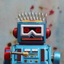 Robot - small robot with drum - blue - tin robot