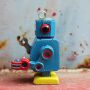 Robot - small robot with drum - blue - tin robot