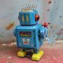 Robot - Robot de hojalata - robot pequeño con tambor - azul - Juguete de lata