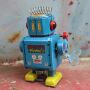 Robot - small robot with drum - blue - tin robot