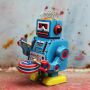 Robot - small robot with drum - blue - tin robot