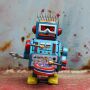 Robot - small robot with drum - blue - tin robot