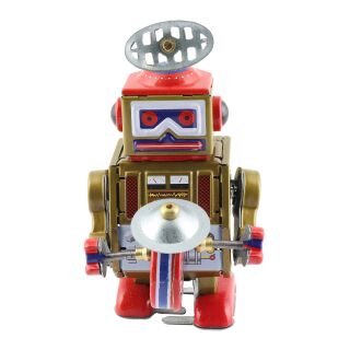 Robot - Robot with drum - gold - tin robot